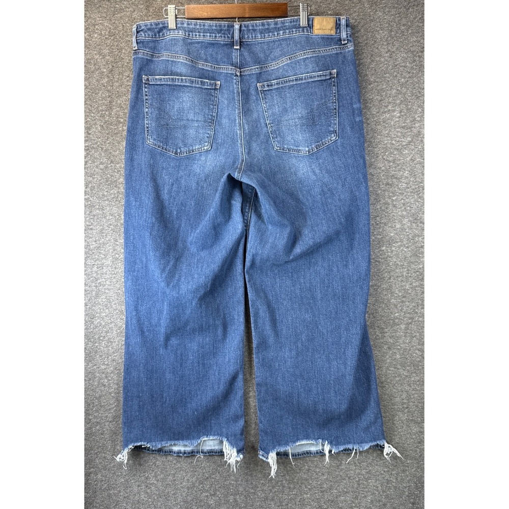 American Eagle Baggy Wide Leg Jeans Women 16 Study Academia Low Rise Raw Hem Blu - Picture 6 of 15